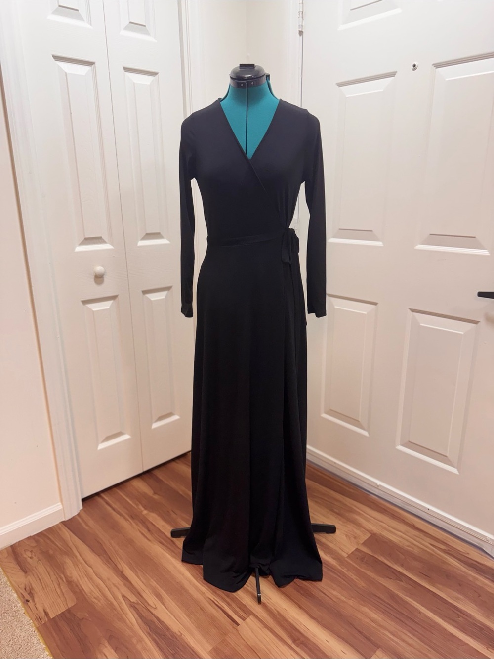 ModCloth Classic Black Long Sleeve Wrap Maxi Dress
